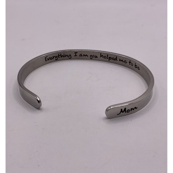 Engraved Stainless Steel "Mom" Cuff Bracelet - Picture 1 of 5